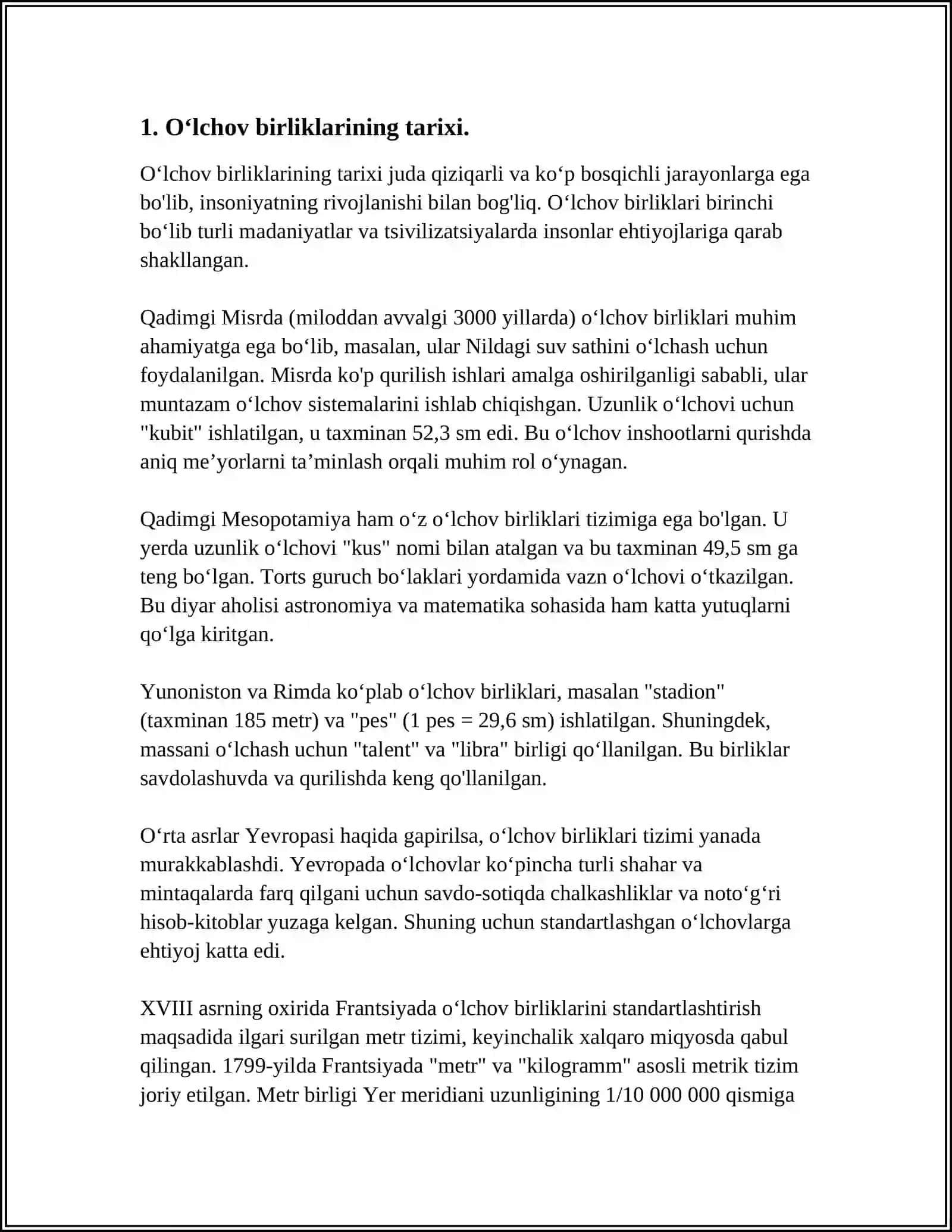 Oʻlchov birliklarining tarixi va ularning amaliyati 3
