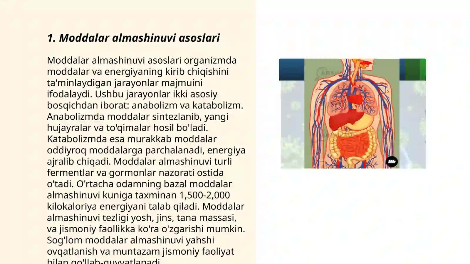 Moddalar va energiya almashinuvi.Tana haroratini boshqarilishi (termoregulyatsiya) by Elboyeva Shahrizoda 3