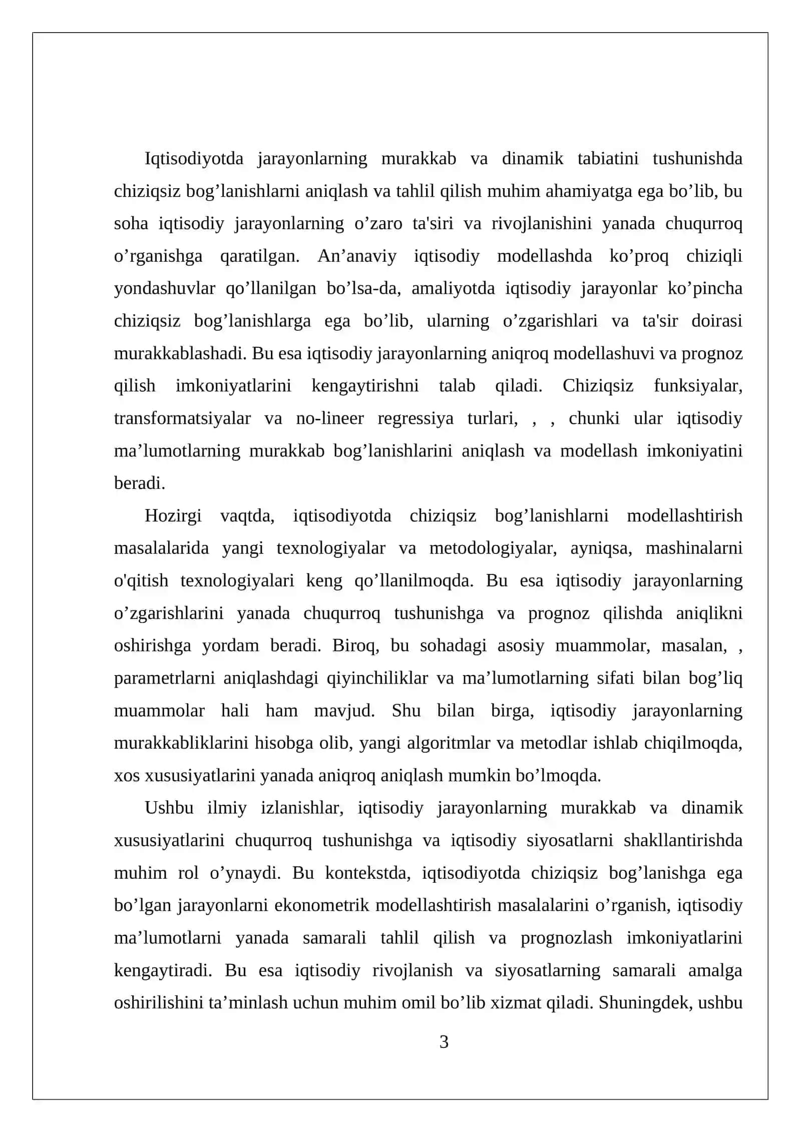 IQTISODIYOTDA CHIZIQSIZ BOG'LANISHGA EGA BO'LGAN JARAYONLARNI EKONOMETRIK MODELLASHTIRISH MASALALARI 3