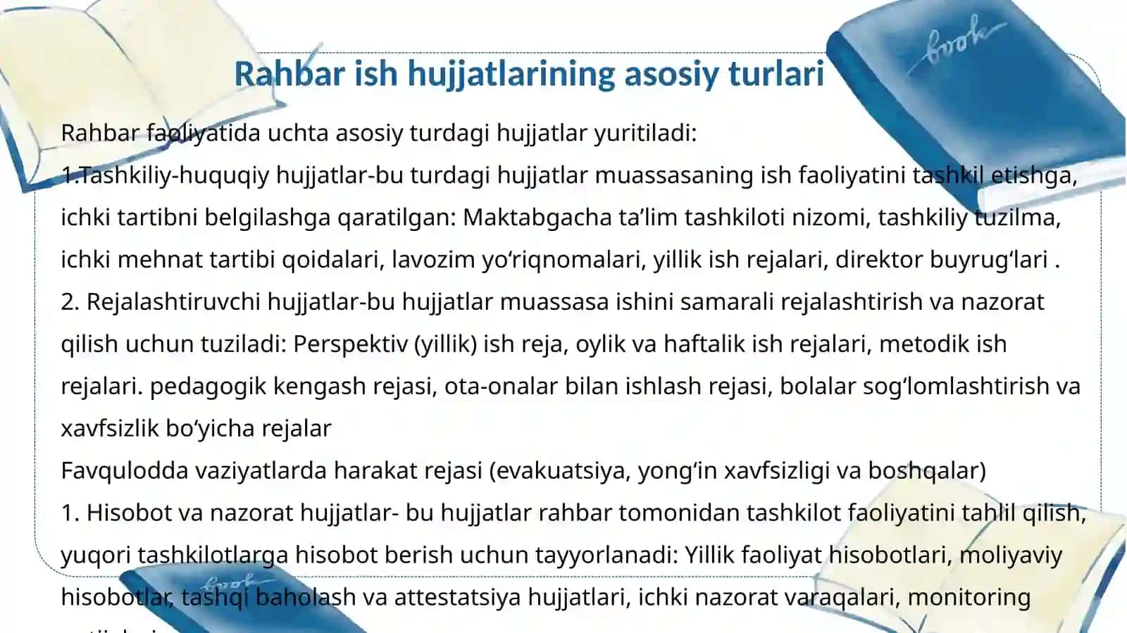 Maktabgacha ta’lim  tashkilot rahbarining   ish hujjatlari slaydi 3