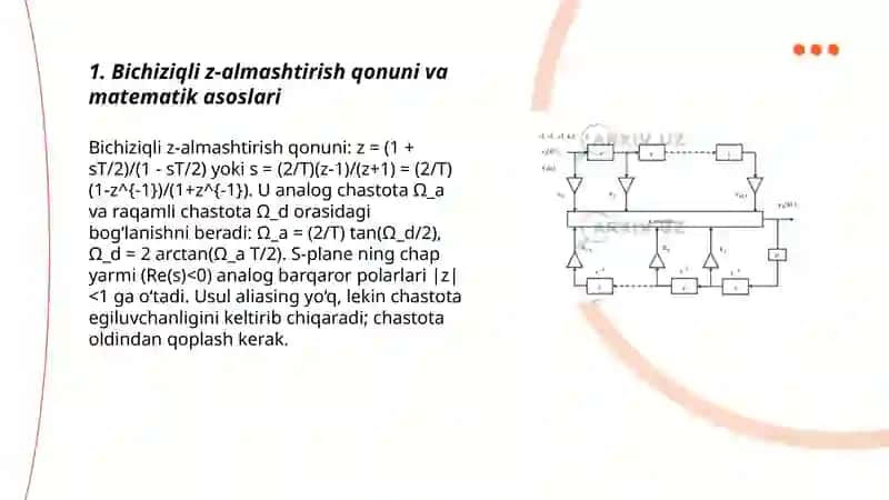 Bichiziqli Z-almashtirish usuli yordamida cheksiz filtrlarni sintez qilish 3