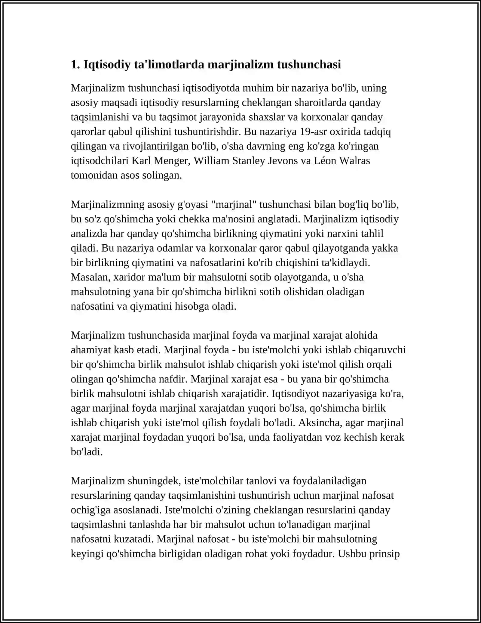 IQTISODIY TA’LIMOTLARDA MARJINALIZM VA NEOKLASSIK YO‘NALISHNING SHAKLLANISHI VA UMUMIY TA’RIFI 3