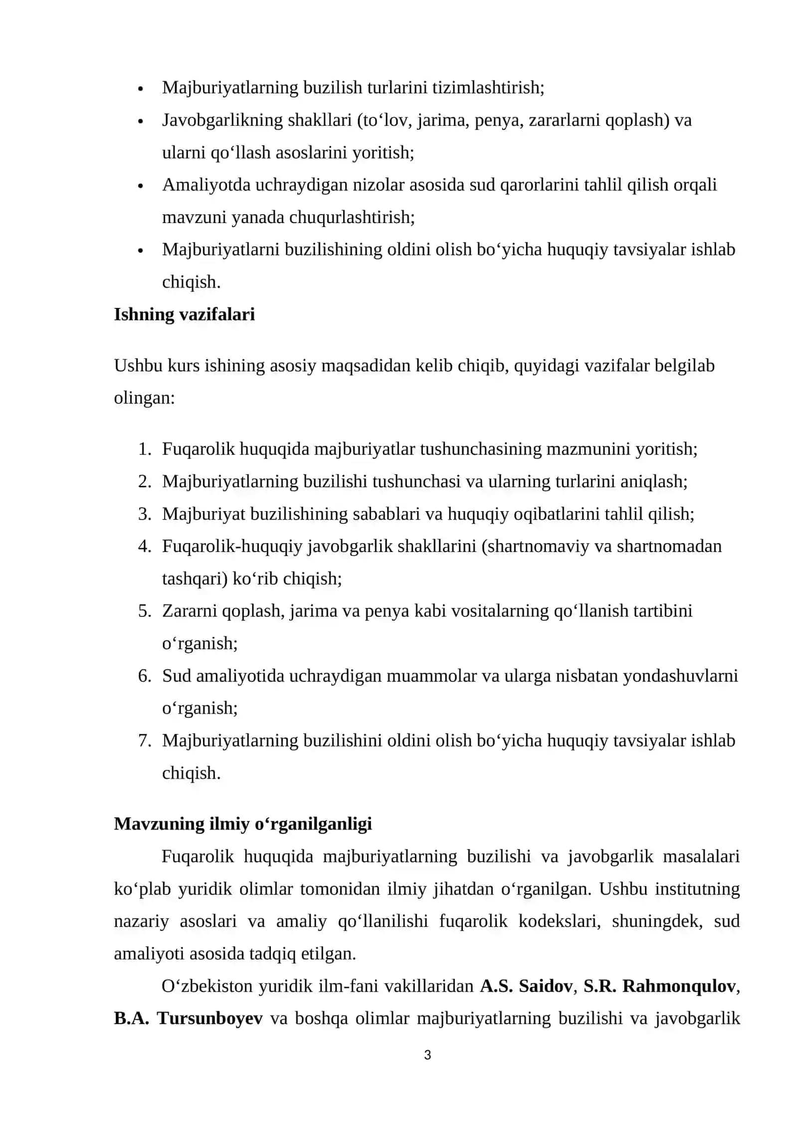 Majburyatlarning buzilishi va buning uchun javobgarlik Kurs ishi 3