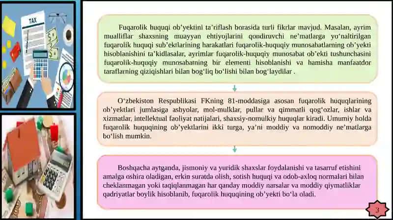 Fuqarolik Huquqiy Munosabat Ob'ektlari 3