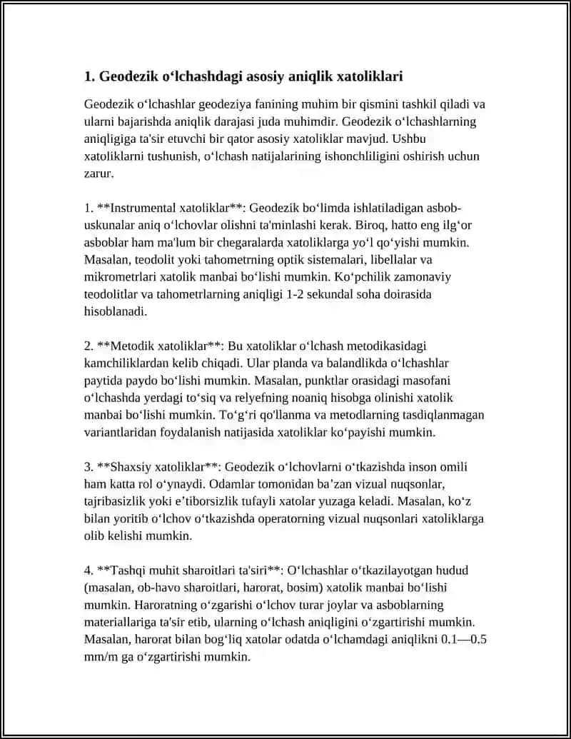 GEODEZIK OʻLCHASHDA ANIQ XATOLIKLAR 3