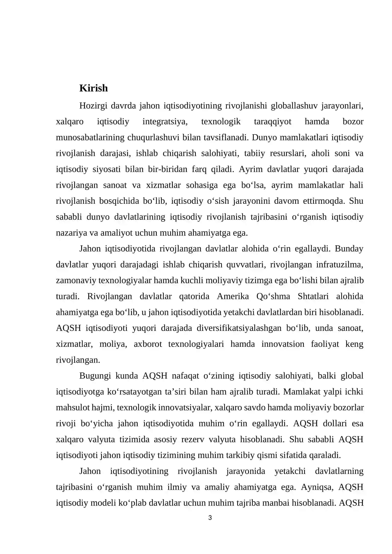 Dunyo davlatlarining iqtisodiy rivojlanishi. Aqsh va Oʻzbekiston davlatlarining iqtisodiy munosabatlari 3