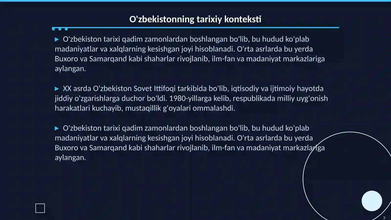 Jahon tarixidan. Mustaqillikka erishish arafasida O'zbekistondagi ijtimoiy siyosiy jarayonlar 3
