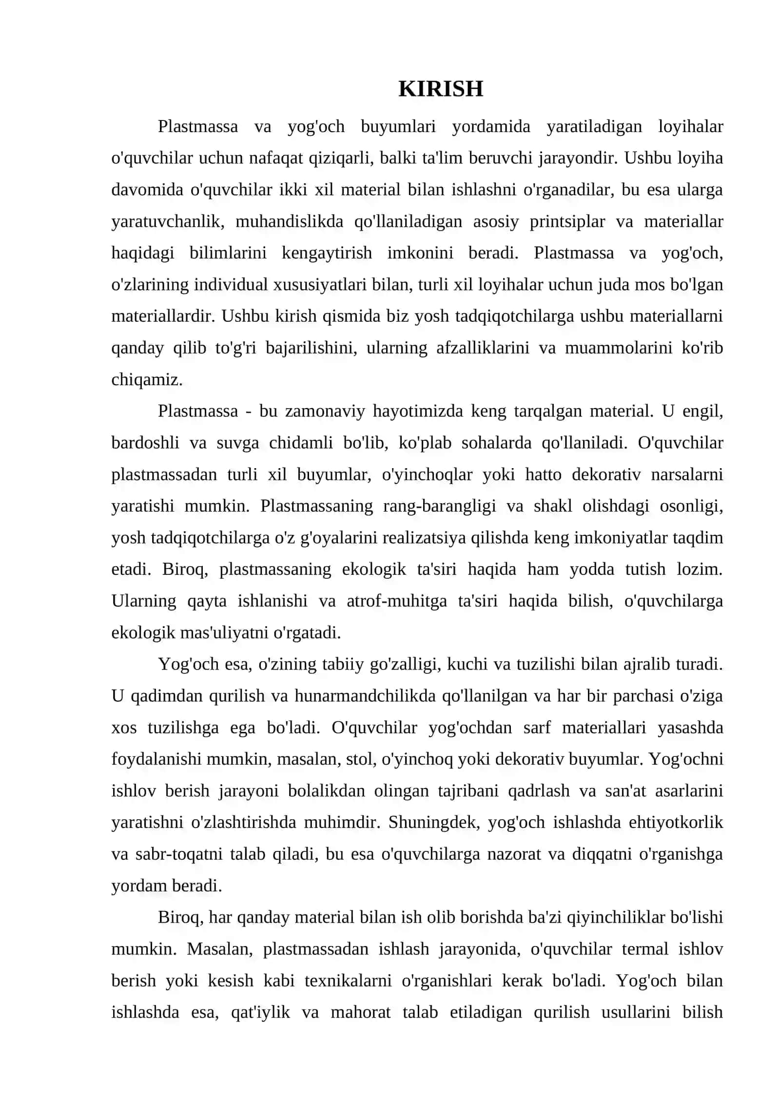 OʻQUVCHILAR UCHUN ODDIY PLASTMASSA VA YOGʻOCH BUYUMLARI LOYIHASI ISHLAB CHIQISH 3