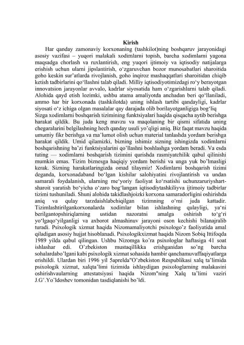 Tashkilitda xodimlar bilan ishlashnig o'ziga hosligi. 3