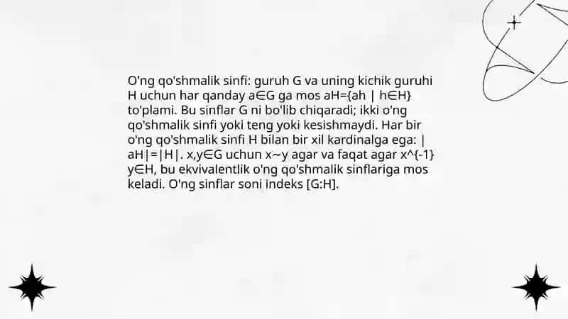 O'ng va chap qo'shmalik sinflari, Lagranj teoremasi 3