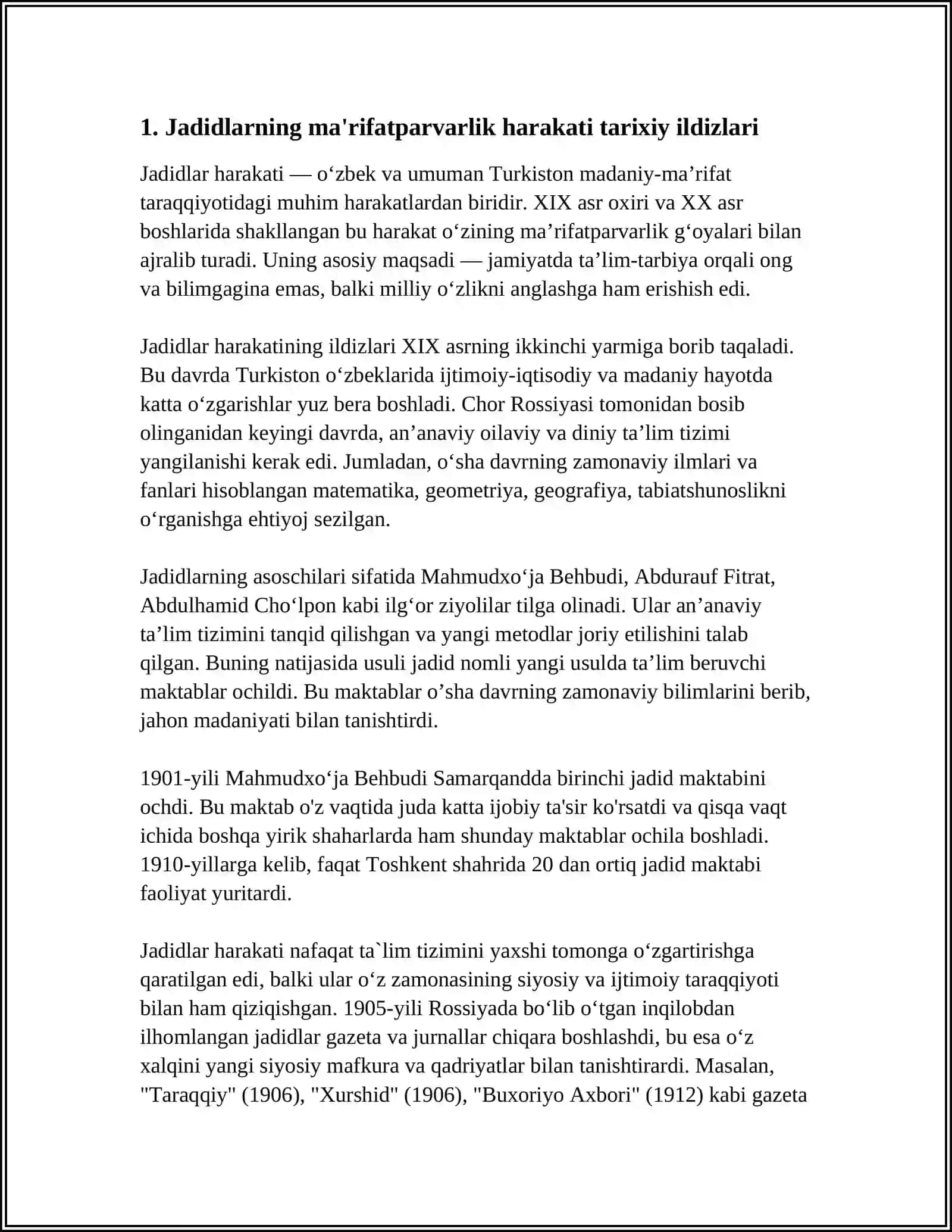 JADID MARIFATPARLARINING OLKA IJTIMOIY MANAVIY-HAYOTIDA TUTGAN O'RNI 3