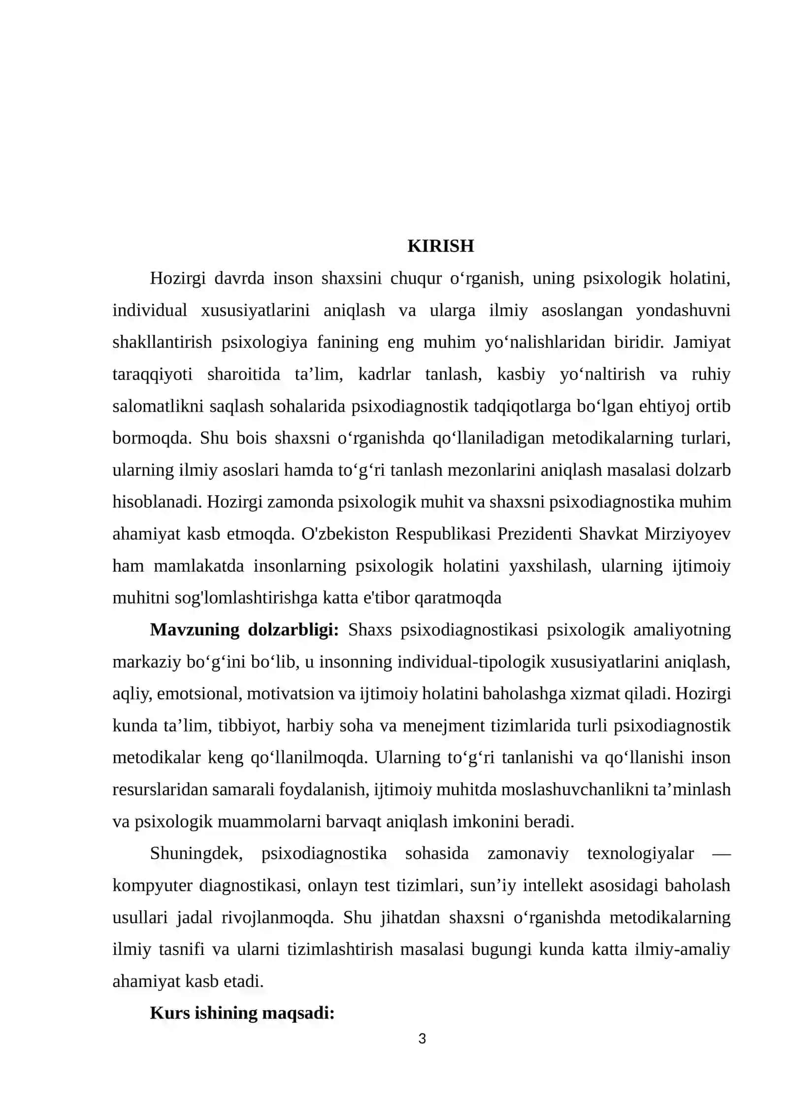 "SHAXS PSIXODIAGNOSTIKASIDA QO'LLANILADIGAN METODIKALAR TASNIFI" 3