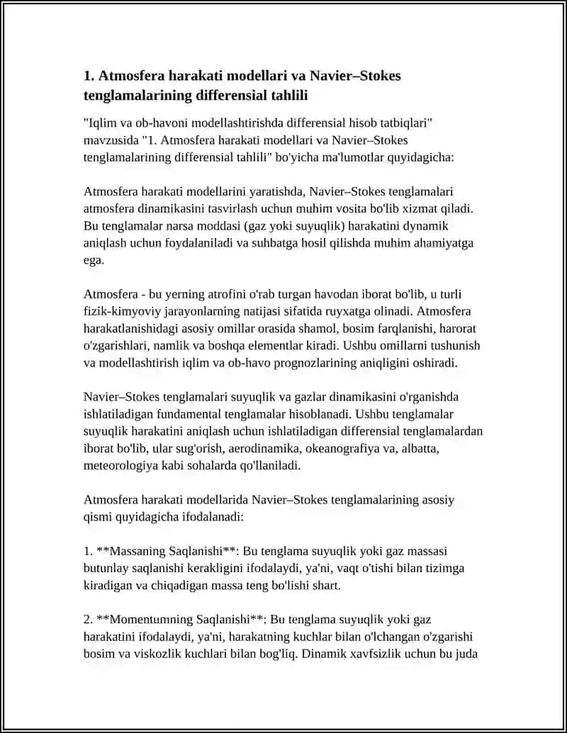 Iqlim va ob-havoni modellashtirishda differensial hisob tatbiqlari 3
