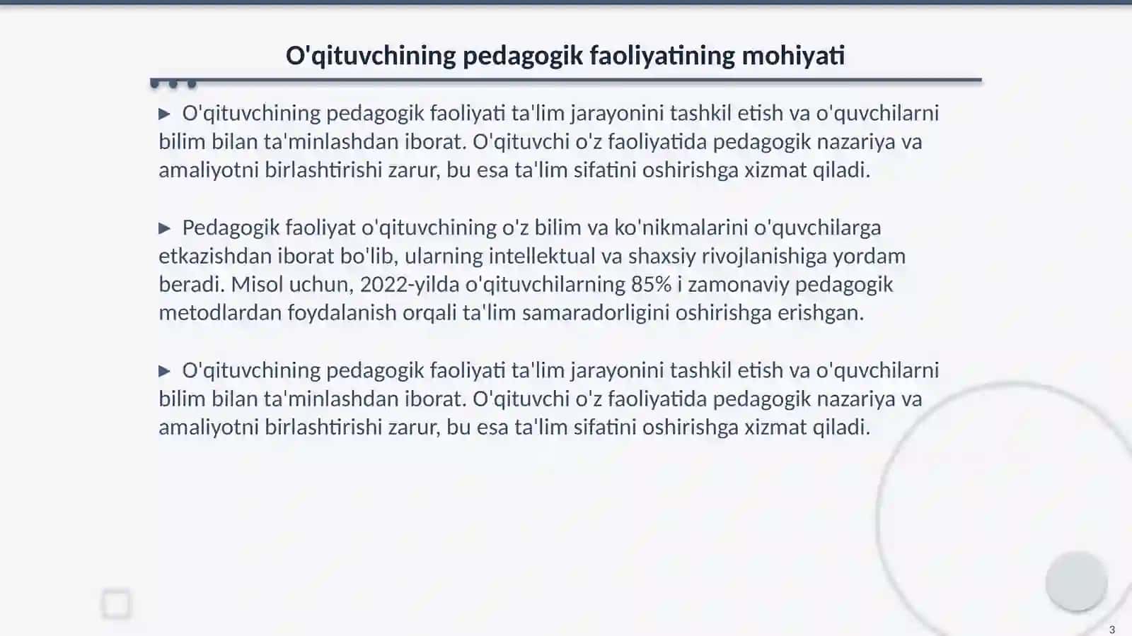 Oʻqituvchining pedogogik faoliyati.Kasbiy mahorati 3