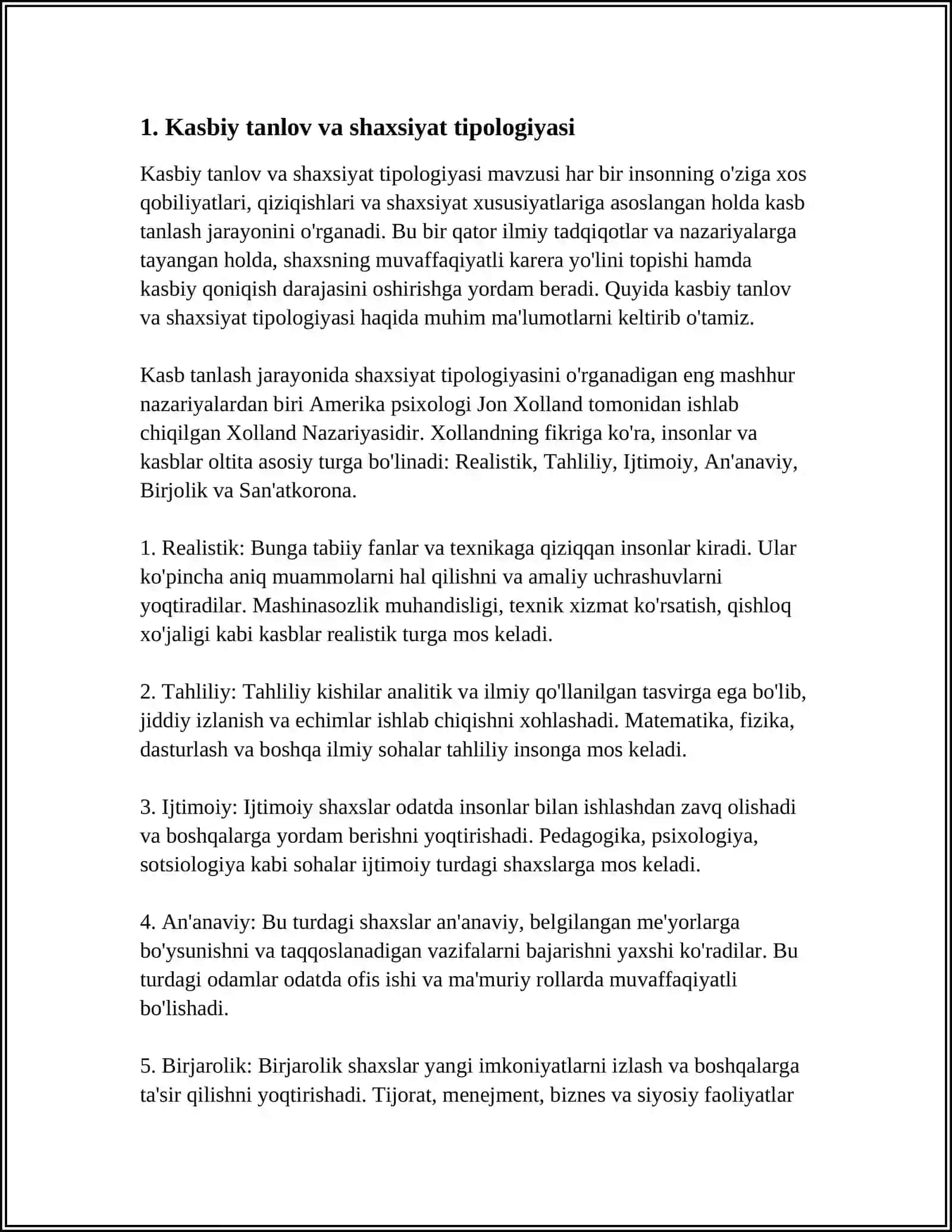 Kasbiy tanlov va shaxsiyat tipologiyasi 3