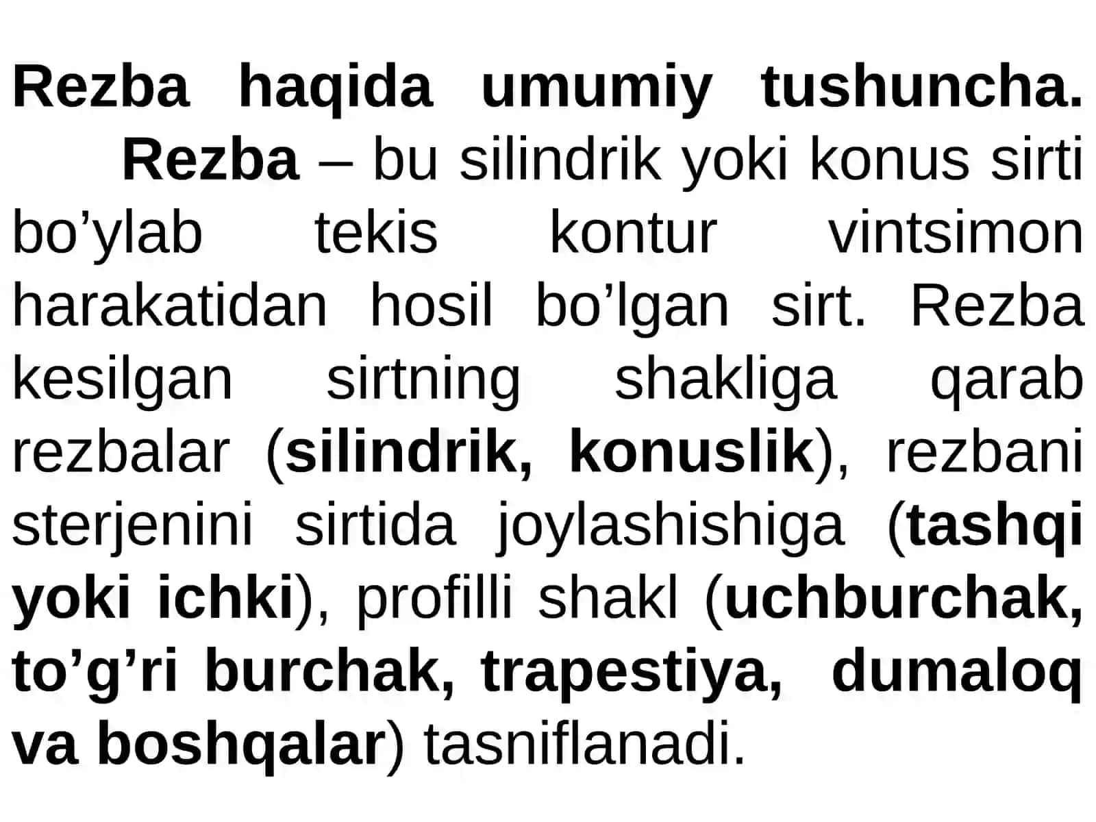 Rezbalarning tasvirlanishi va belgilanishi 3