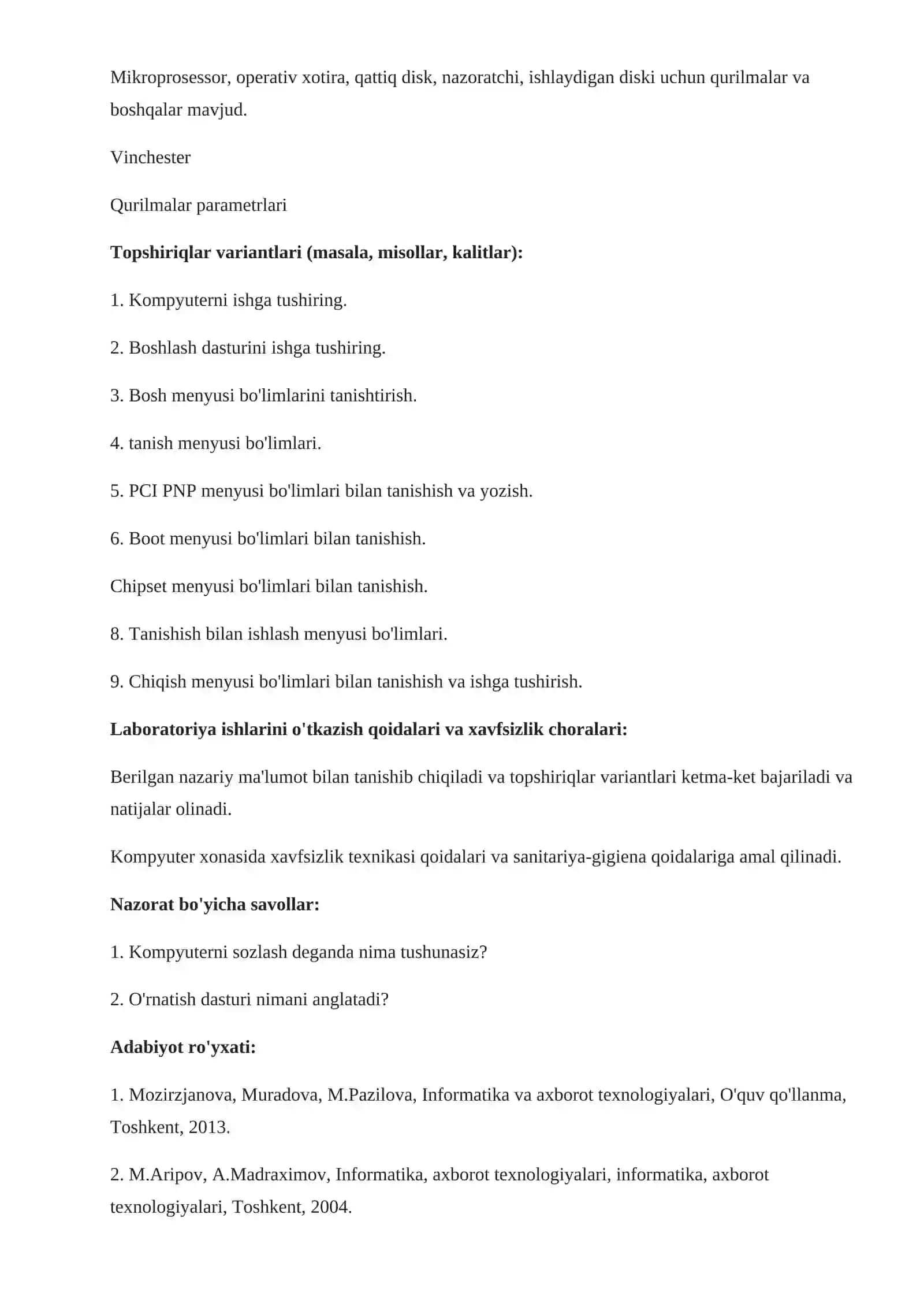 LABORATORIYA ISHI №1 MAVZU.SETUP DASTURI YORDAMIDA KOMPYUTERNI SOZLASH 3