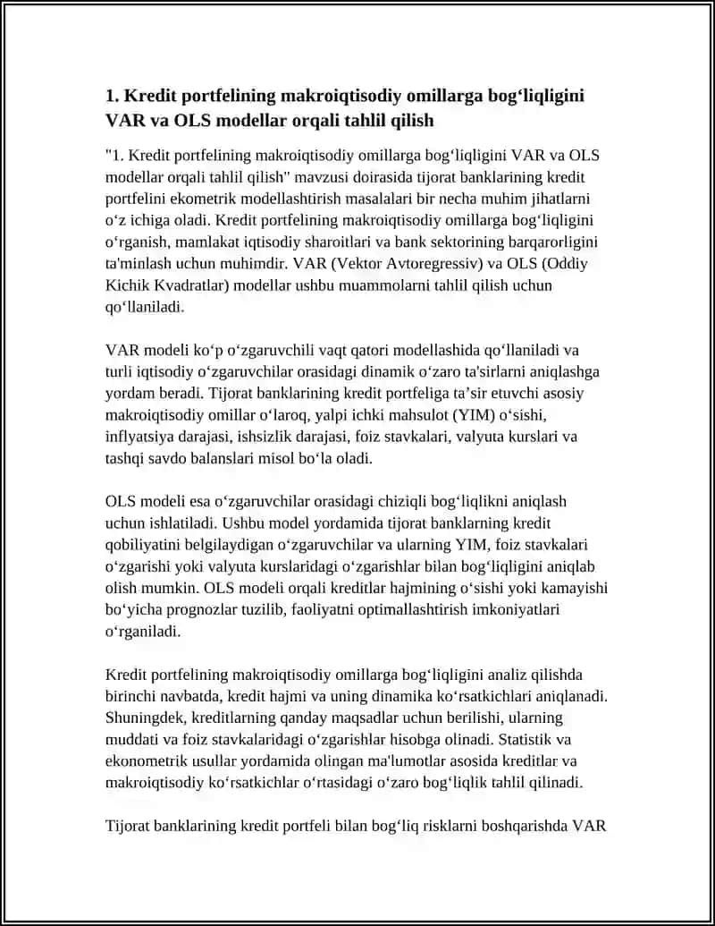TIJORAT BANKLARINING KREDIT PORTFELINI EKOMETRIK MODELLASHTIRISH 3