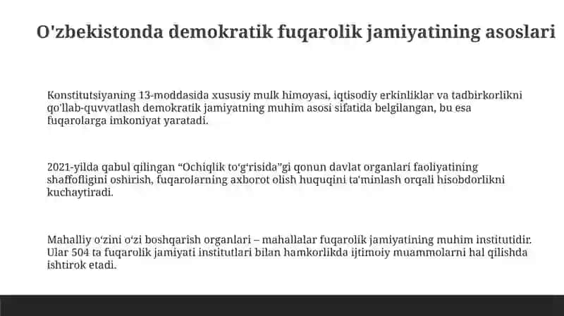 O'zbekistonda demokratik fuqarolik jamiyatining asoslari 3