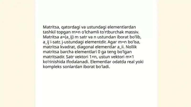 Matritsa haqida tushuncha.Matritsalar tengligi va ular ustida amallar.Teskari matritsa 3