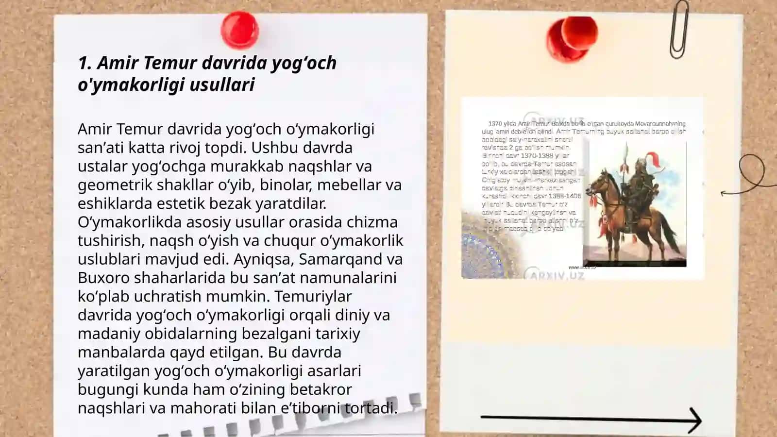 A.Temur va Temuriylar davrida yog'och oʻymakorligi 3