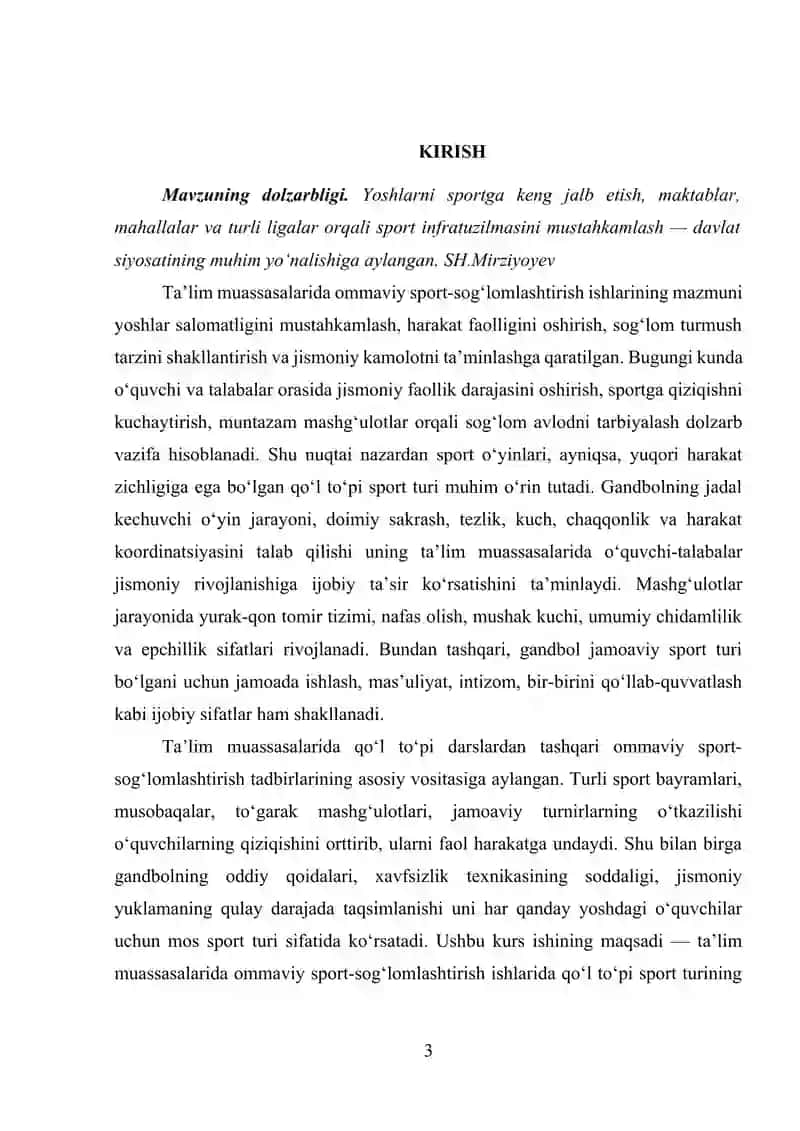 Ta'lim muassasalarida ommaviy sport-sog'lomlashtirish ishlarida qo'l to'pi sport turining o'rni 3