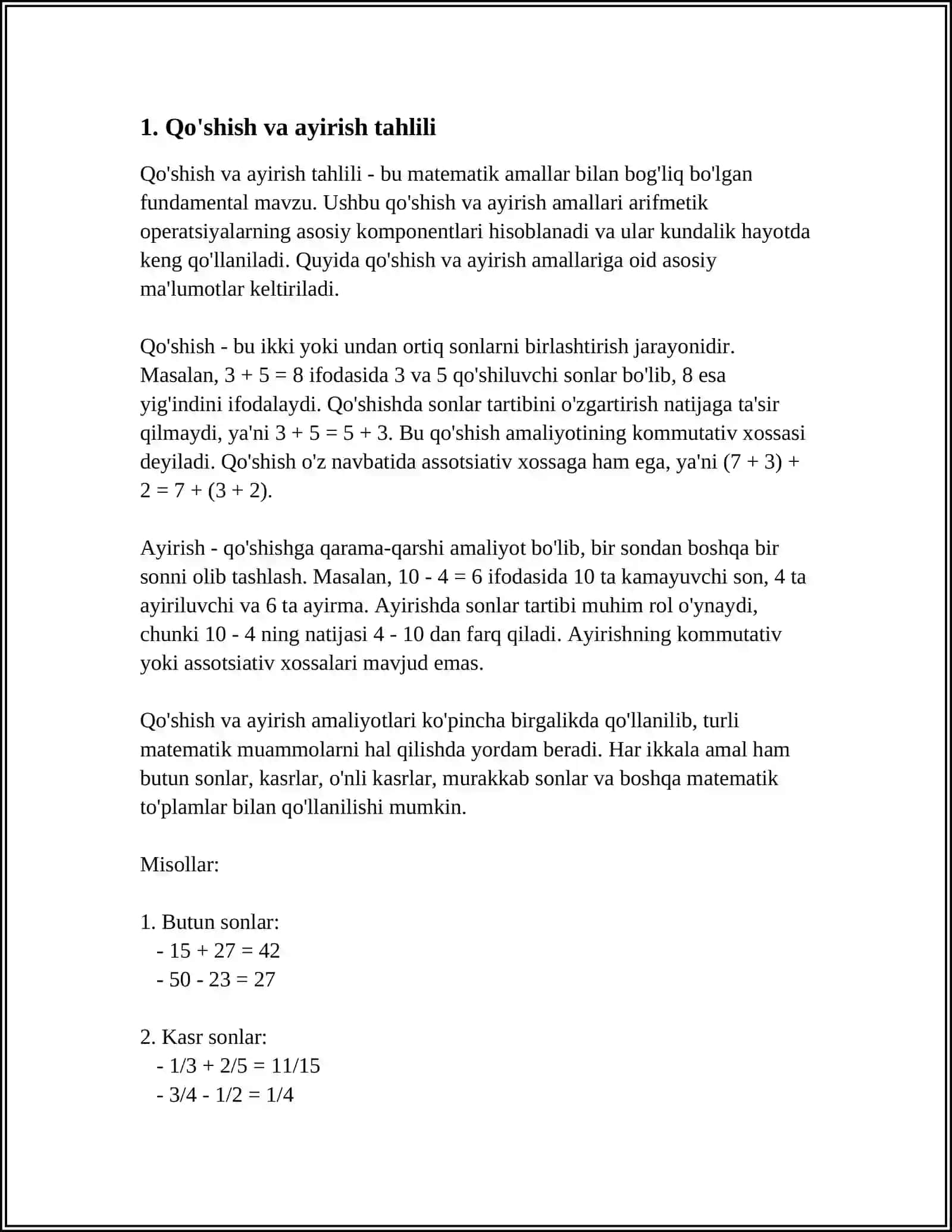 BIR BOSQICHLI QOʻSHISH VA AYIRISH MASALALARINI YECHISH MATEMATIK MAZMUNGA EGA BOʻLGAN ROLLI OʻYINLAR 3