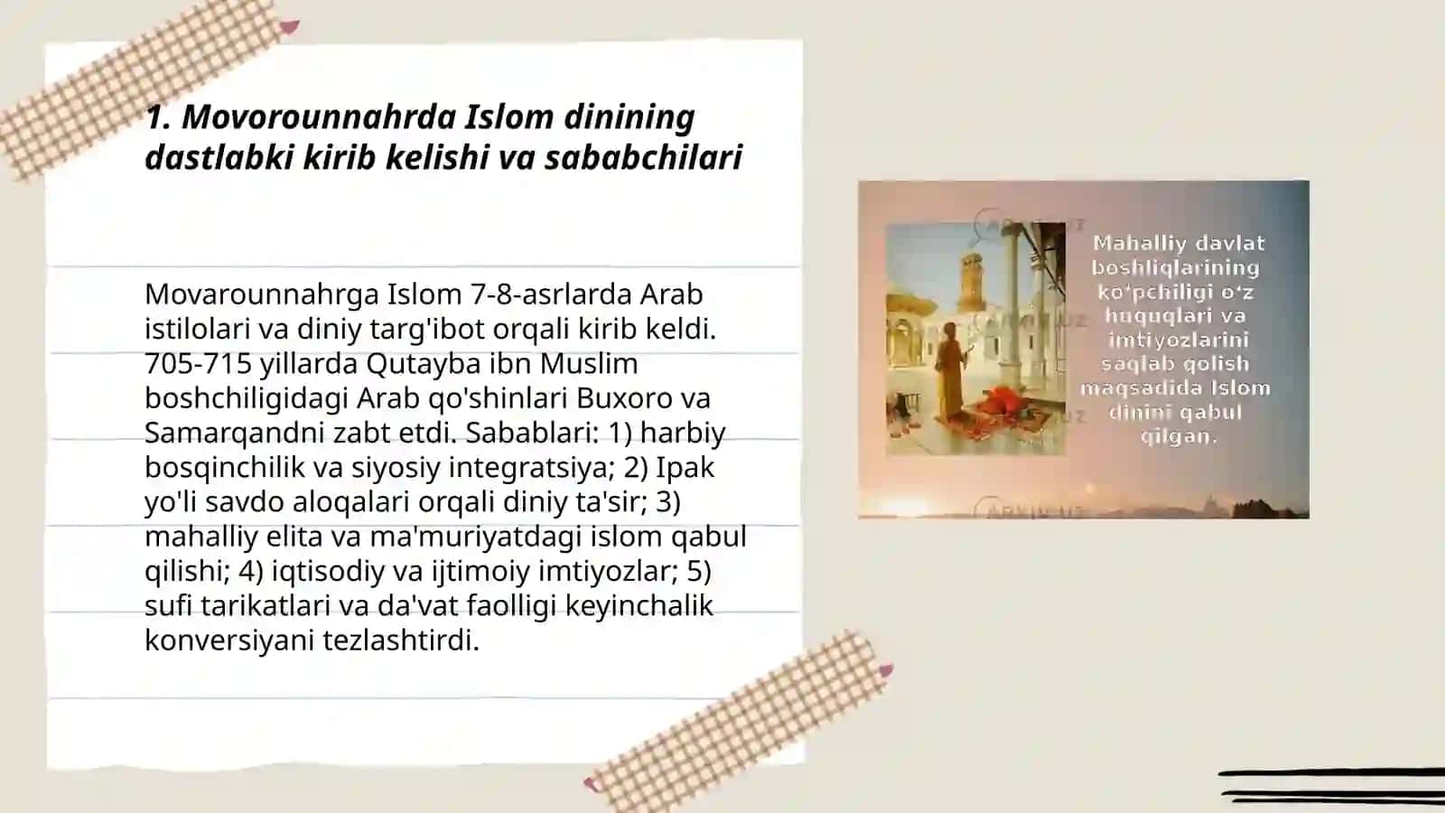 Movorounnahrda Islom dinining tarqalishi va madrasa taʼlimi shakllanishining ijtimoiy madaniy hayotga taʼsiri 3