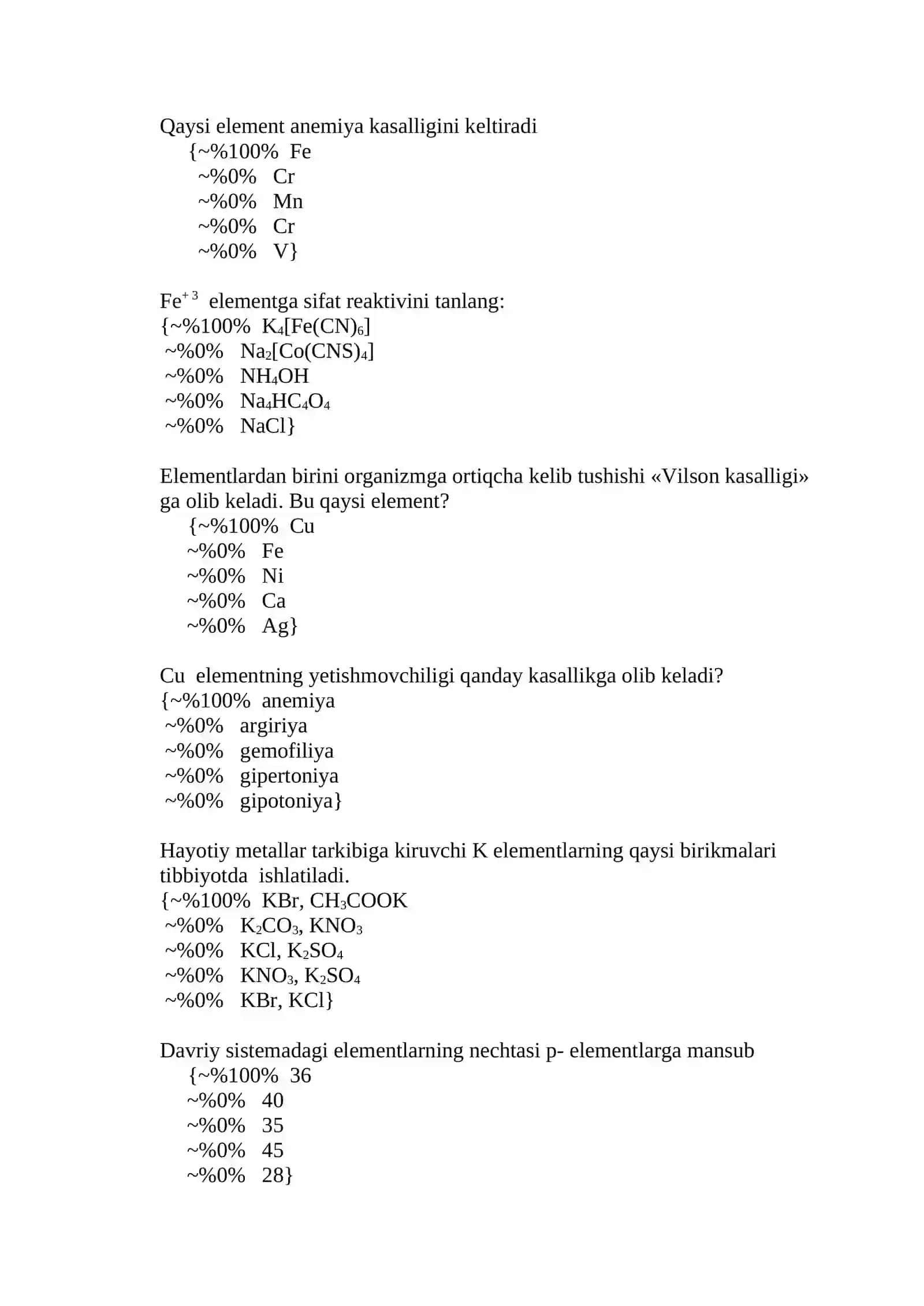 Yakuniy test tibbiy kimyo yangi 3