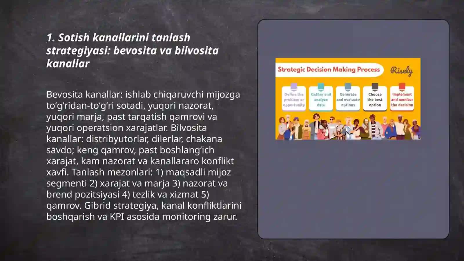 Strategik Marketingda sotish kanallari boʻyicha strategik qarorlar va yondashuvlar 3