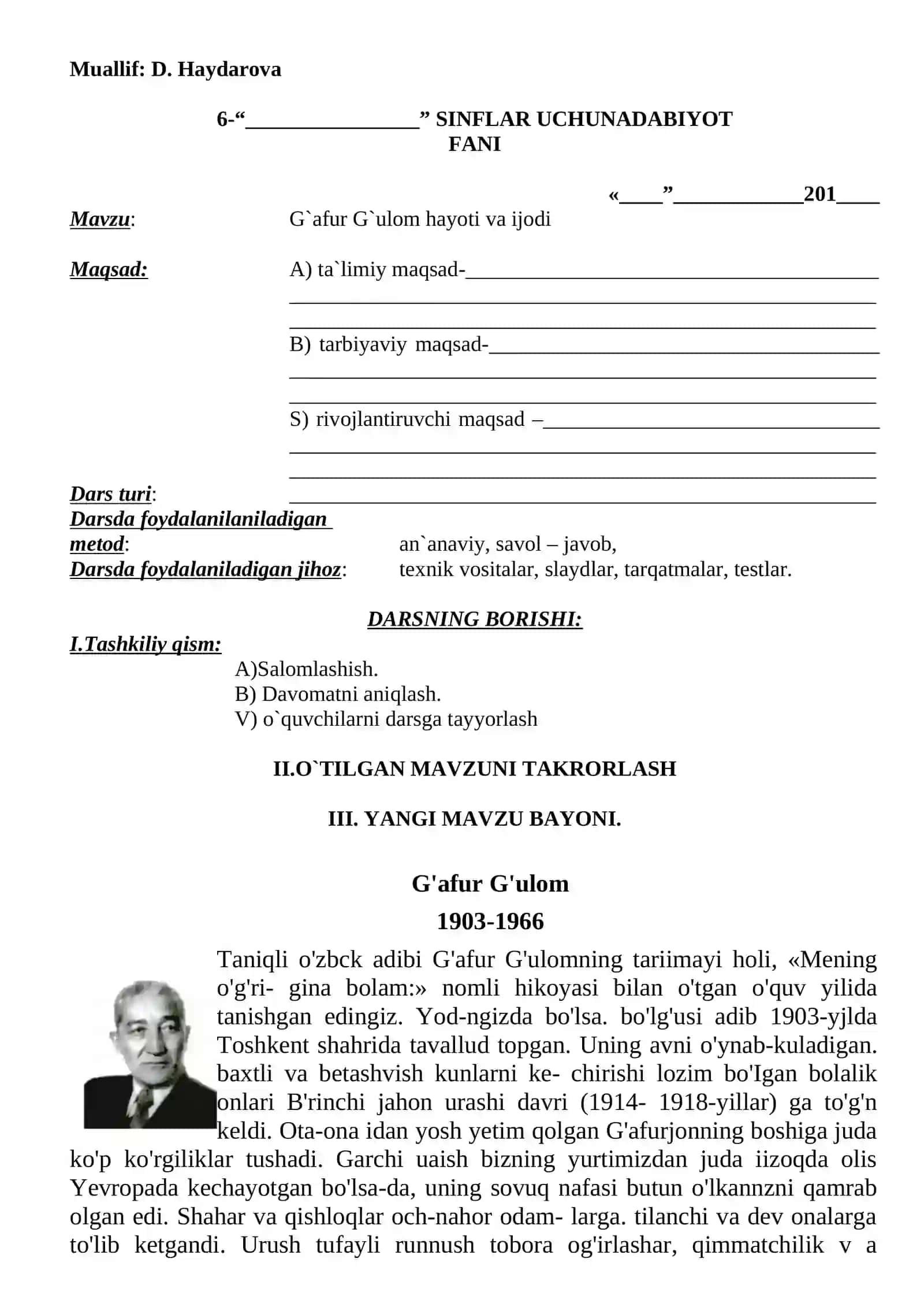 6-Sinf Adabiyot Fanidan Kompetensiyaviy Yillik Dars Ishlanmalar To‘plami 3
