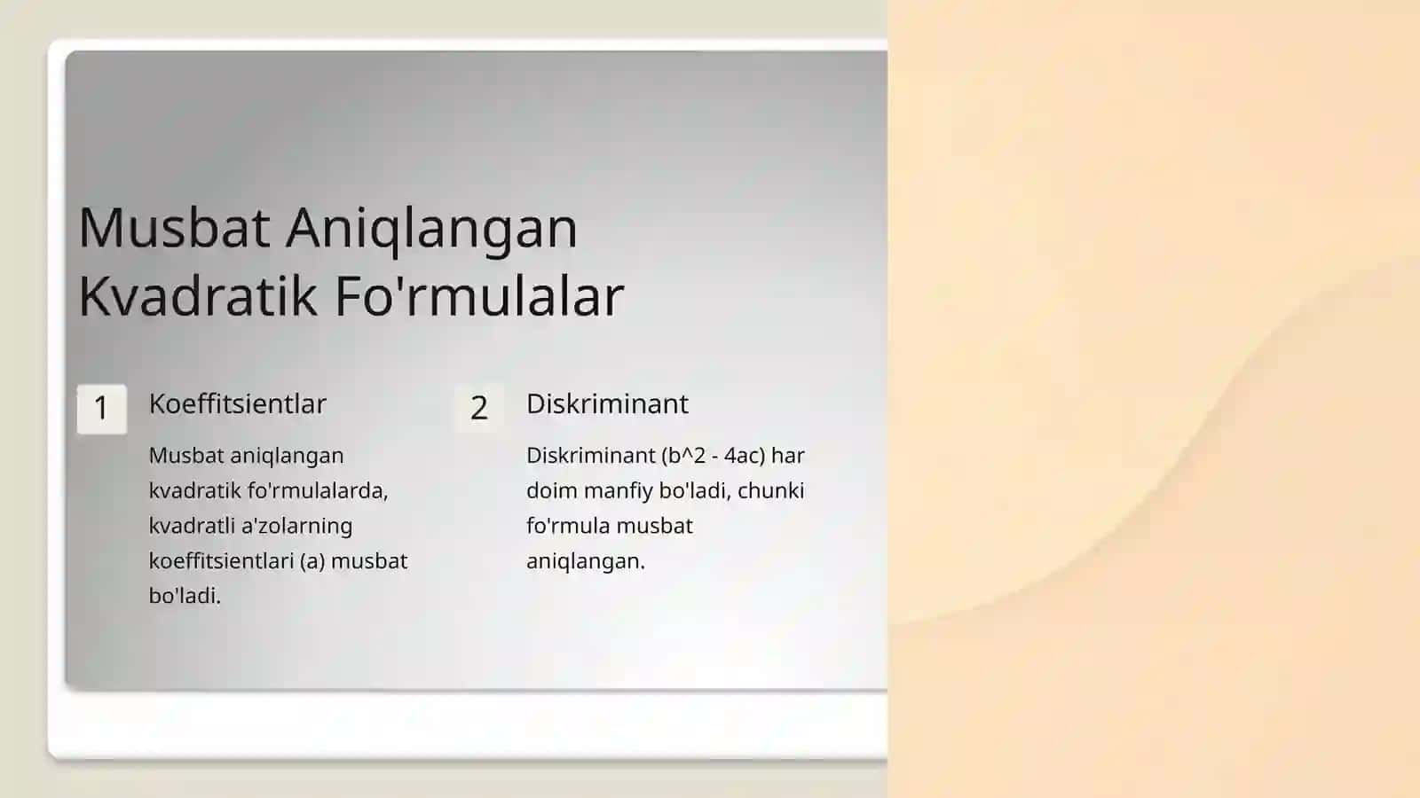 Musbat Aniqlangan Kvadratik Fo'rmulalar va Inertsiya Qonuni 3