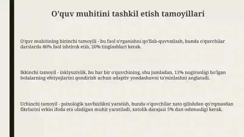 O'quv muhitini tashkil etish tamoyillari 3