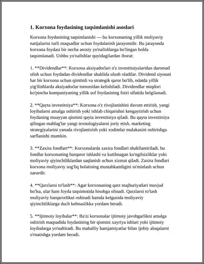 KORXONA FOYDASINING TAQSIMLANISHI VA ISHLATILISHI 3