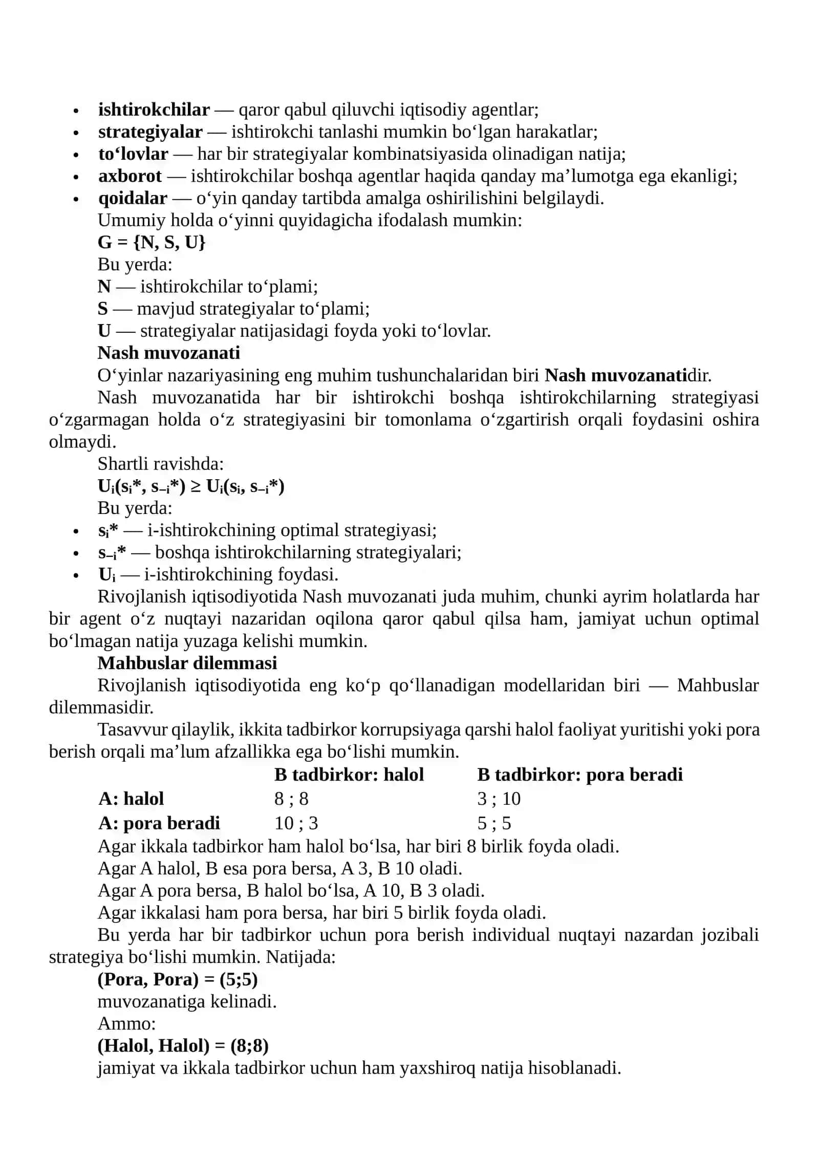 RIVOJLANISH IQTISODIYOTIDA O‘YINLAR NAZARIYASINING QO‘LLANILISHIGA OID AMALIY MISOLLARNI O‘RGANISH 3