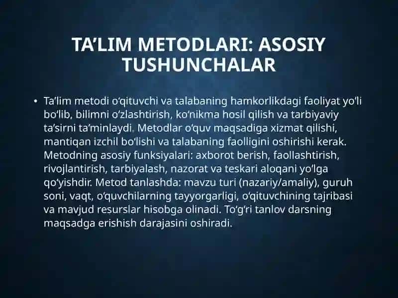 Ta’lim metodlari va vositalari: tahlil mavzusi 3