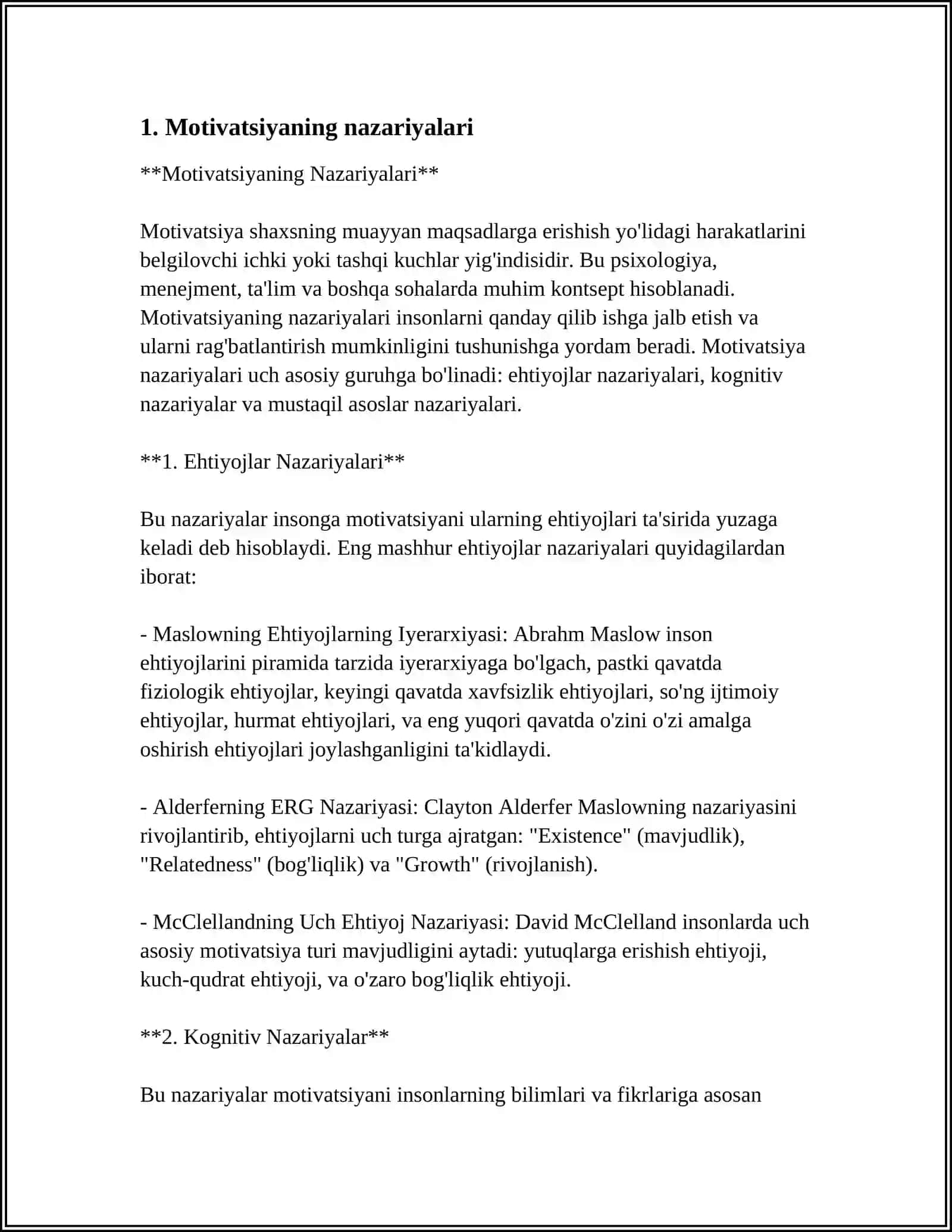 MUSTAQIL ISH Mavzu: MOTIVATSIYA HAQIDA UMUMIY TUSHUNCHA 3
