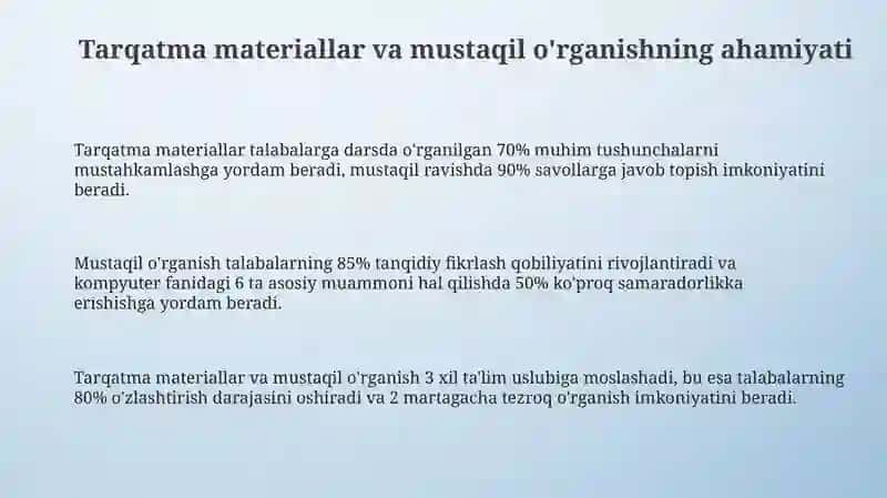 Informatikani oʻqitishda tarqatma materiallar va mustaqil taʼlimdan samarali foydalanish 3
