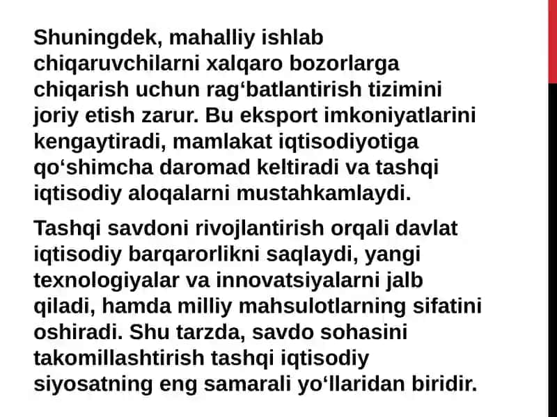 Dаvlаtning tаshqi iqtisodiy siyosatini tаkоmillаshtirish yo’llаri 3
