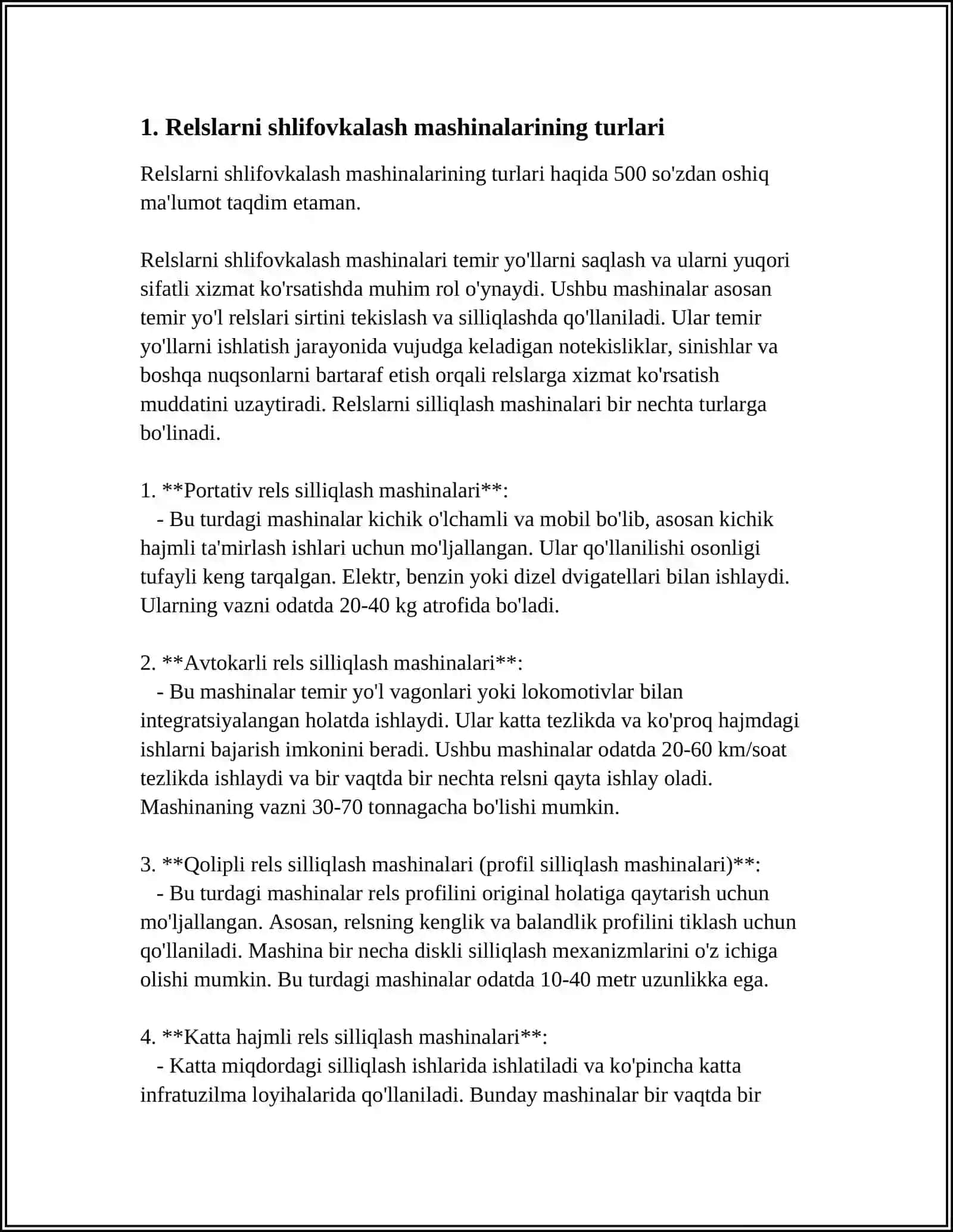 RELSLARNI VA STRELKALI O'TKAZGICHLARNI SHLIFOVKALASH MASHINALARI 3