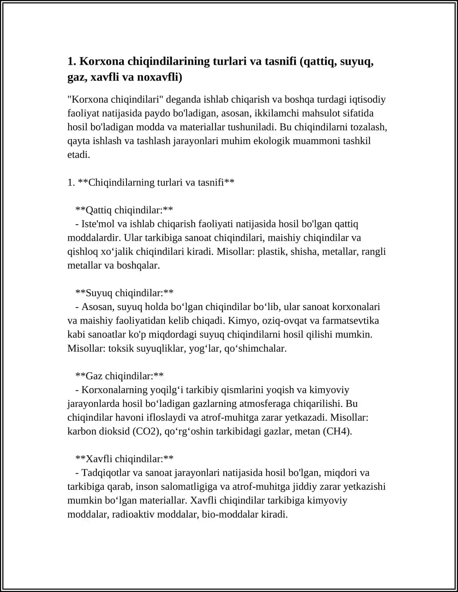 Korxona chiqindilarini tozalash, usullari va atmosferaga tashlash talablari 3