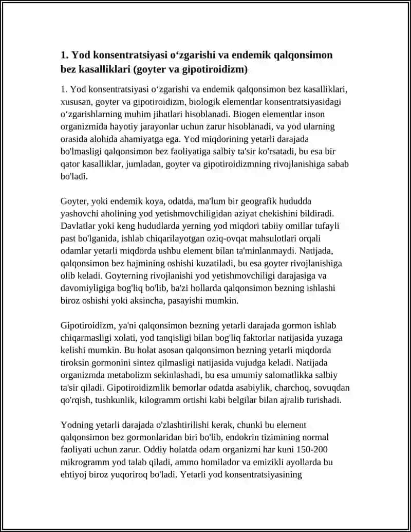 BIOGEN ELEMENTLAR KONSENTRATSIYASI OʻZGARISHI BILAN BOGʻLIQ BOʻLGAN ENDEMIK VA KASB KASALLIKLARI 3
