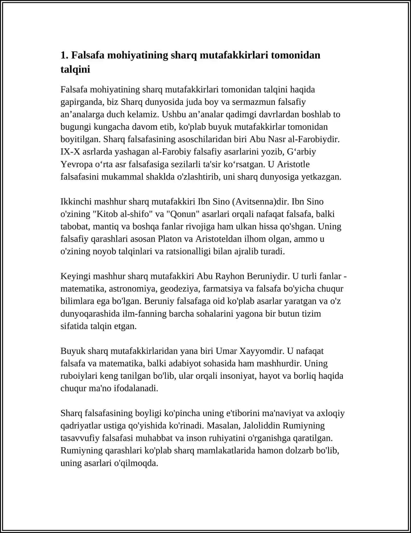 FALSAFANING MOHIYATIGA OID SHARQ VA GʻARB MUTAFAKKIRLARINING TARIFLARINI TASNIFLASH 3