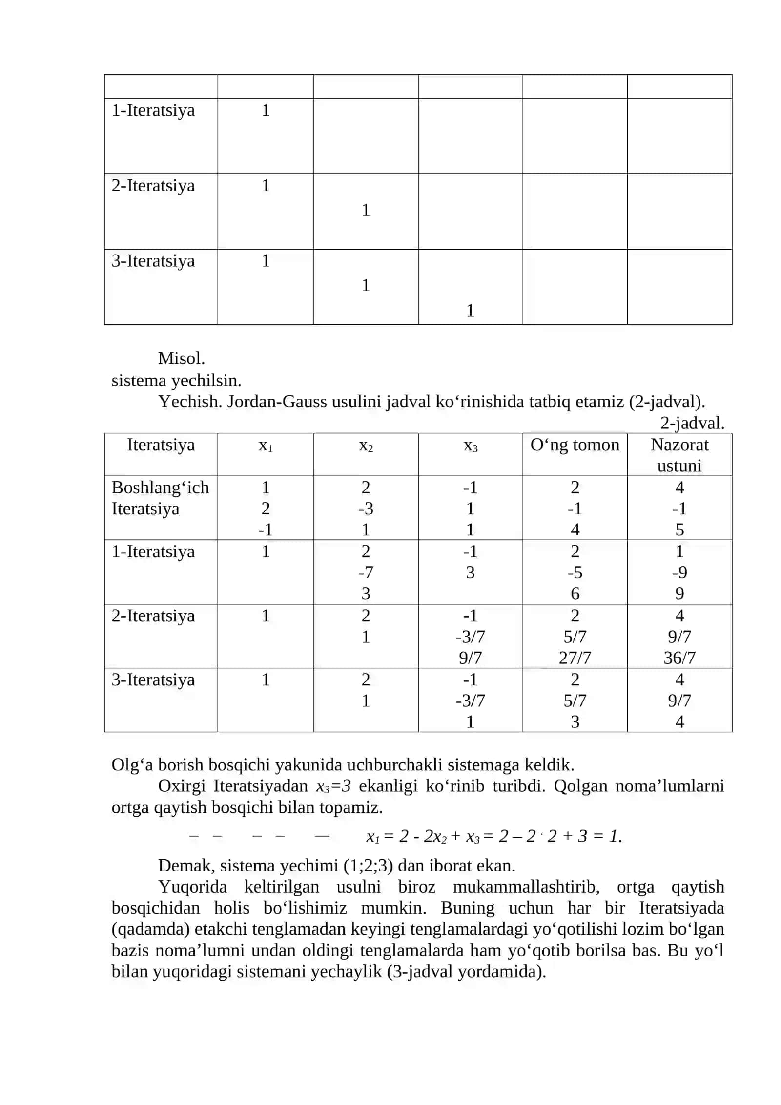 Jordan-Gauss usuli 3