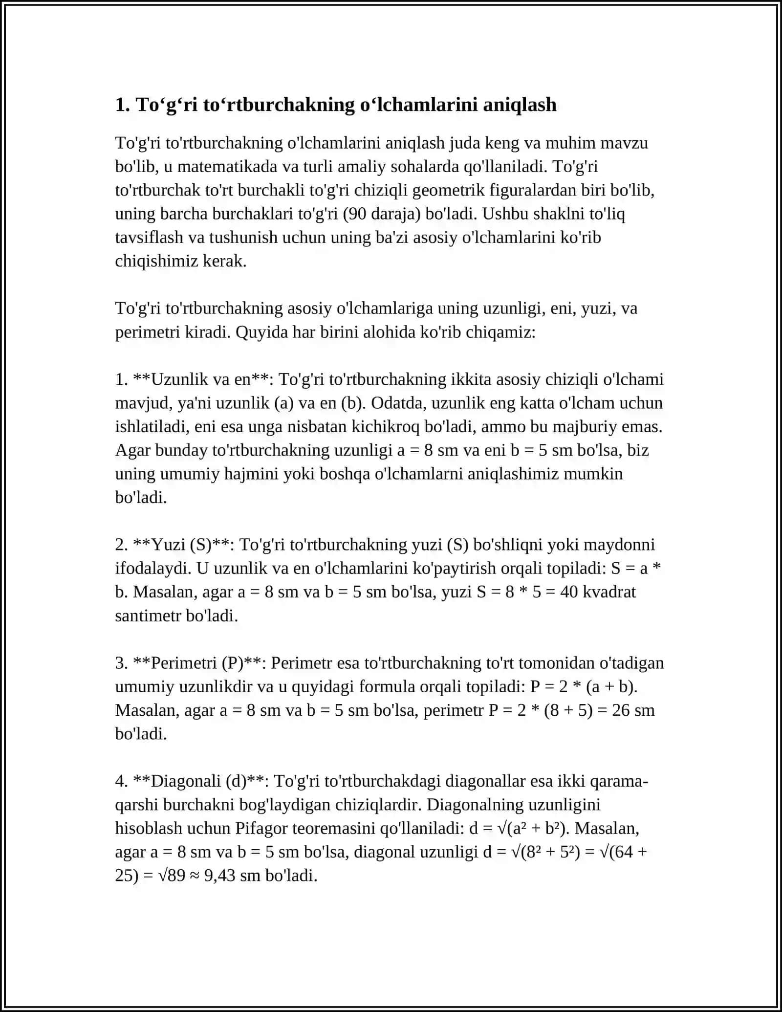 TOʻGʻRI TOʻRTBURCHAK PERIMETRINI TOPISH 3