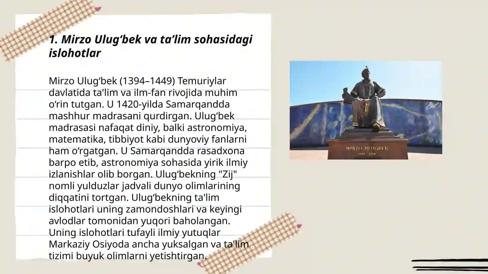 Mirzo Ulug‘bekning pedagogik g‘oyasi va ta'lim 3