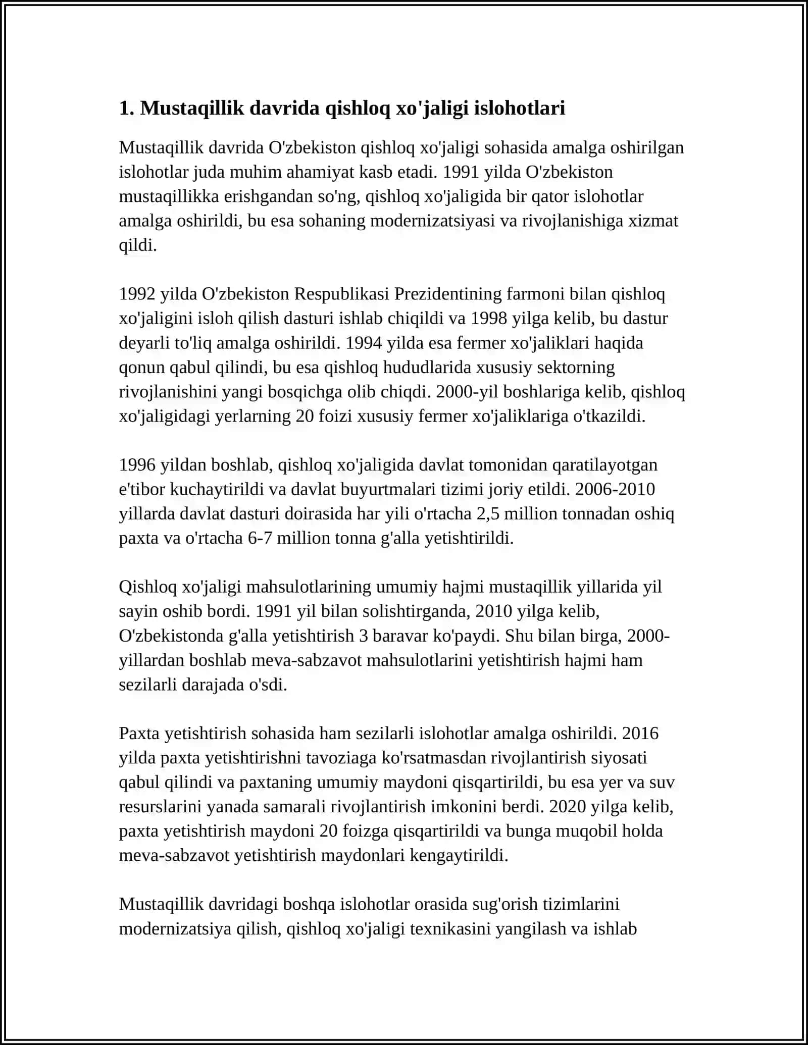 MUSTAQILLIK YILLARIDA QISHLOQ XÔJALIGI VA SANOAT SOHASIDAGI ÔZGARISHLAR 3