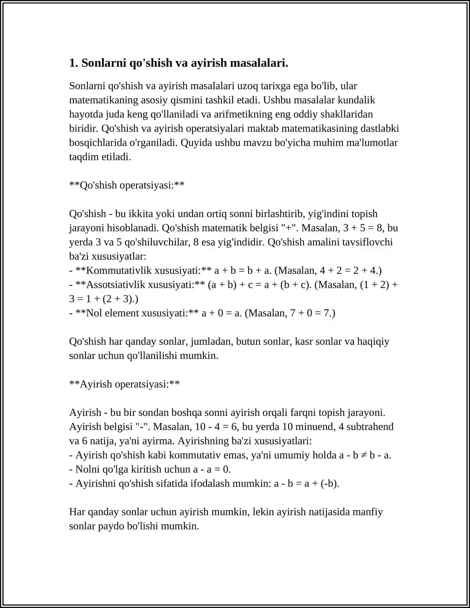 SHEʼRIY MATEMATIK MASALALAR VA MATEMATIK BOSHQOTIRMALAR TUZISH 1 SINF MISOLIDA 3