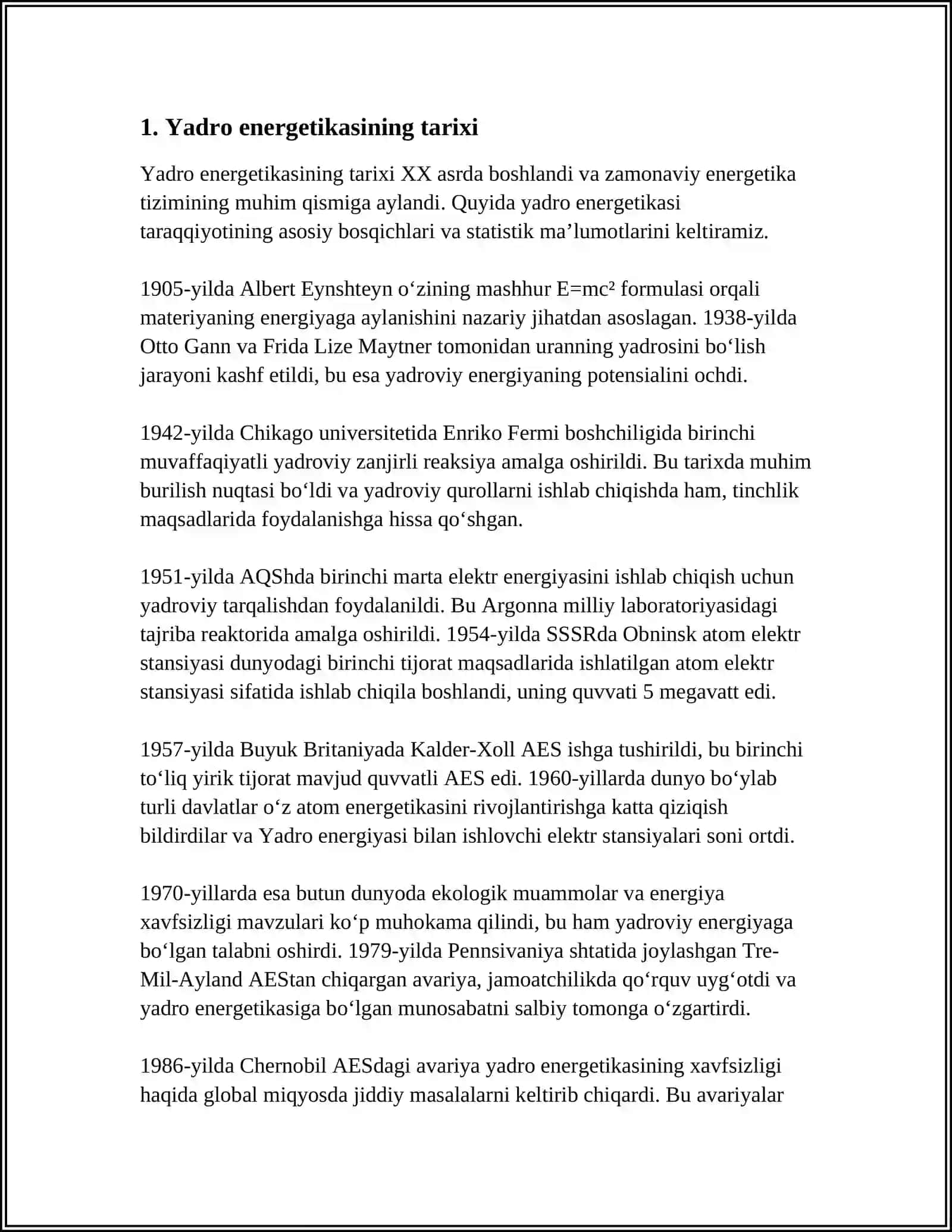 DUNYO MAMLAKATLARI ICHIDA YADRO ENERGETIKASIDAN FOYDALANISH 3