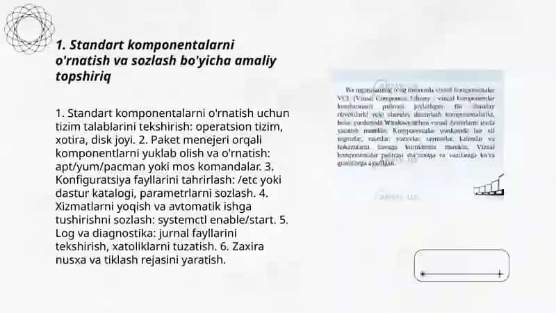 Standart, Additional, System komponentalari ustida amaliy topshiriqlarni bajarish 3